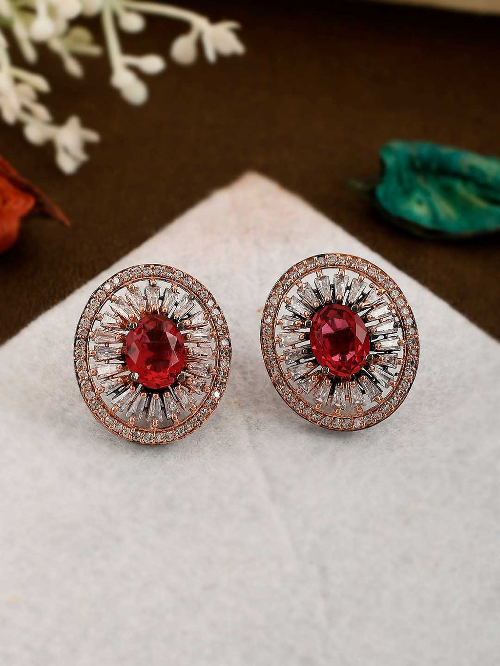 Shoshaa Rose Gold-Polished & White Circular Studs | Grocsy