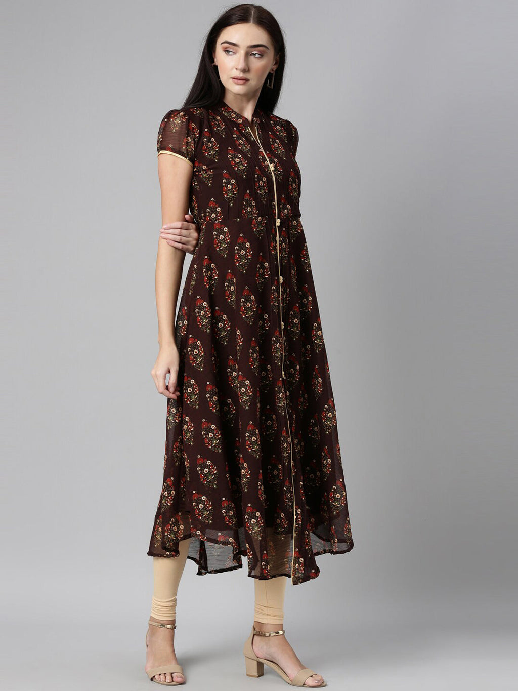 Souchii Women Brown & Red Floral Printed Block Print Kurta | Grocsy