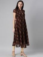 Souchii Women Brown & Red Floral Printed Block Print Kurta | Grocsy