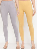 TAG 7 Women Pack Of 2 Beige & Grey Solid Ankle-Length Leggings | Grocsy