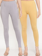 TAG 7 Women Pack Of 2 Beige & Grey Solid Ankle-Length Leggings | Grocsy