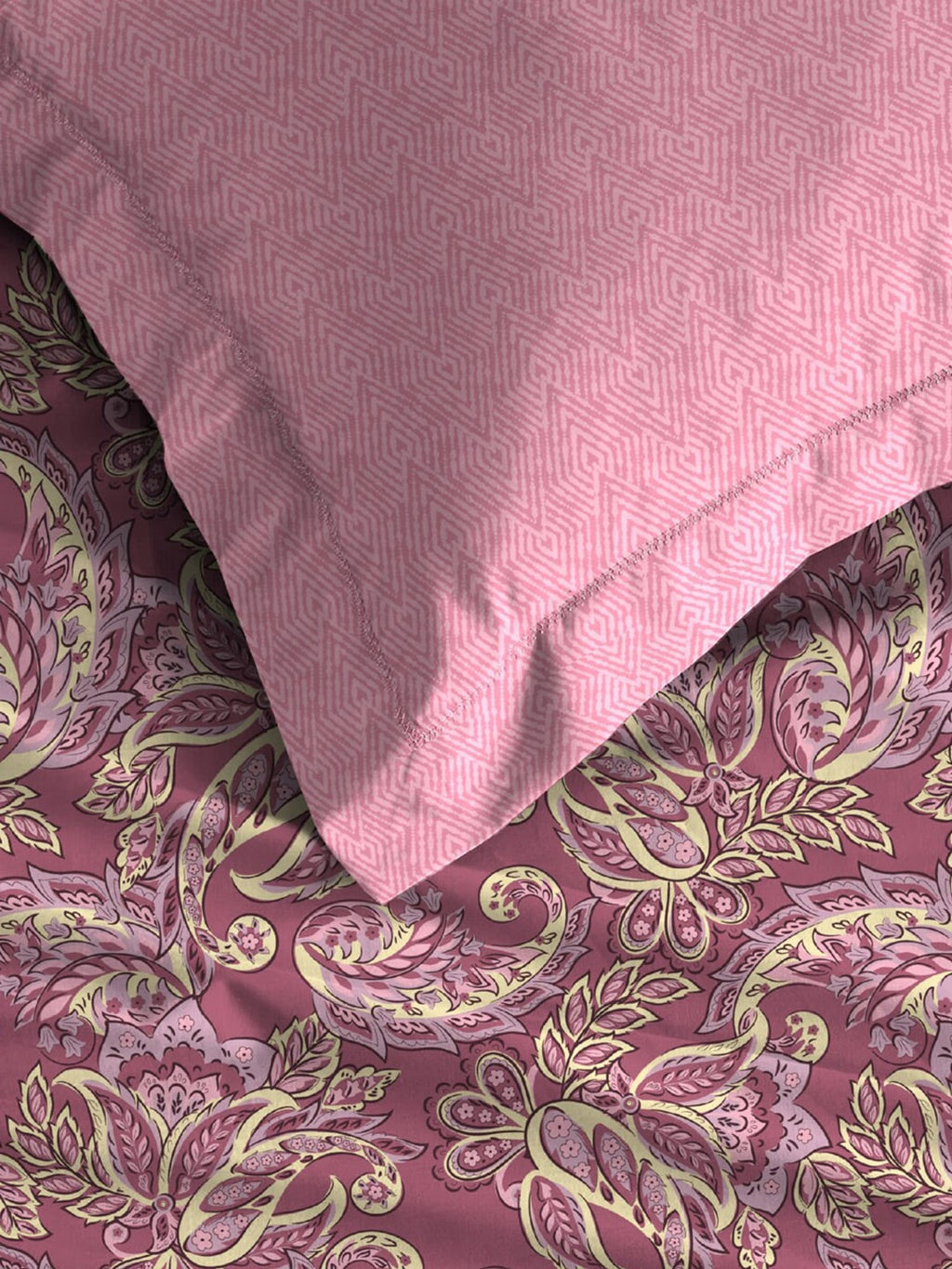 MYTRIDENT Maroon & White Ethnic Motifs Cotton 120 TC Single Bedsheet With 1 Pillow Cover | Grocsy