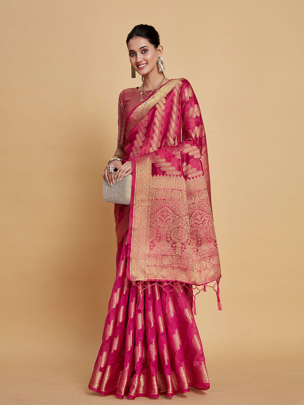 Sangria Ethnic Motifs Woven Design Organza Saree | Grocsy