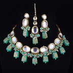 Tehzeeb Creations Back Meenakari Gold-Polished Tika Earring Jewellery Set Uncut Kundan Big Faux Kundan Dibbi Kundan Choker Necklace Set | Grocsy