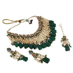 Tehzeeb Creations Back Meenakari Gold-Polished Green Color Square Shape Tika Earring Jewellery Set Uncut Kundan Big Faux Kundan Dibbi Kundan Choker Necklace Set | Grocsy