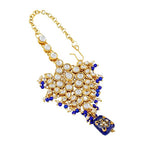Tehzeeb Creations Traditional Gold-Polished Designer Blue Color Dulhan Choker Kundan Bridal Set | Grocsy