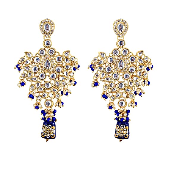 Tehzeeb Creations Traditional Gold-Polished Designer Blue Color Dulhan Choker Kundan Bridal Set | Grocsy