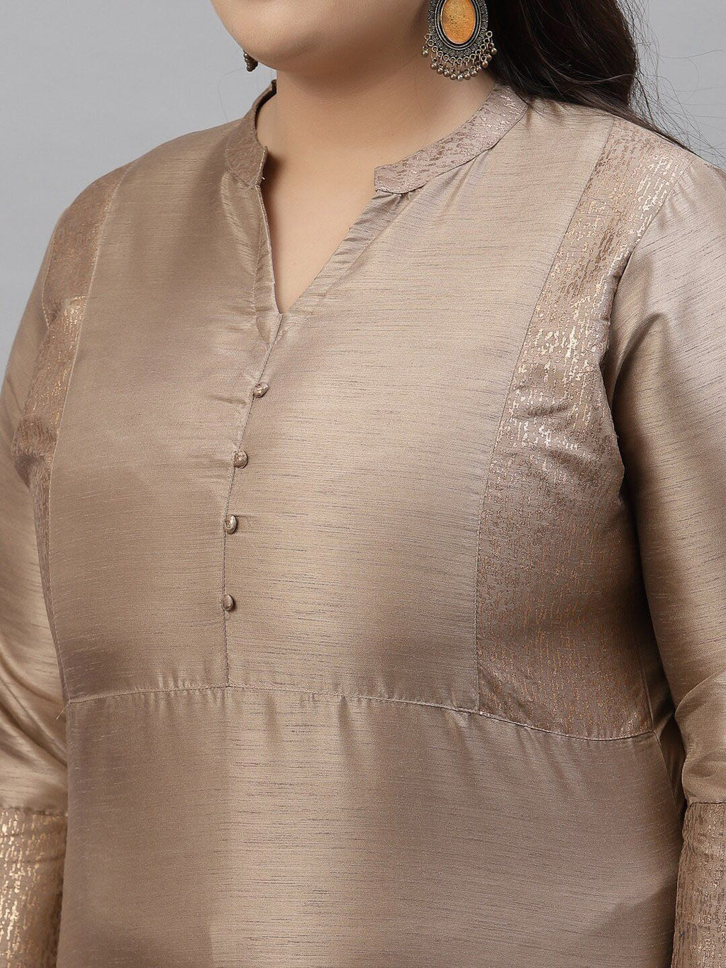 Sztori Plus Size Mandarin Collar Straight Kurta with Trousers | Grocsy
