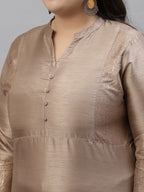 Sztori Plus Size Mandarin Collar Straight Kurta with Trousers | Grocsy