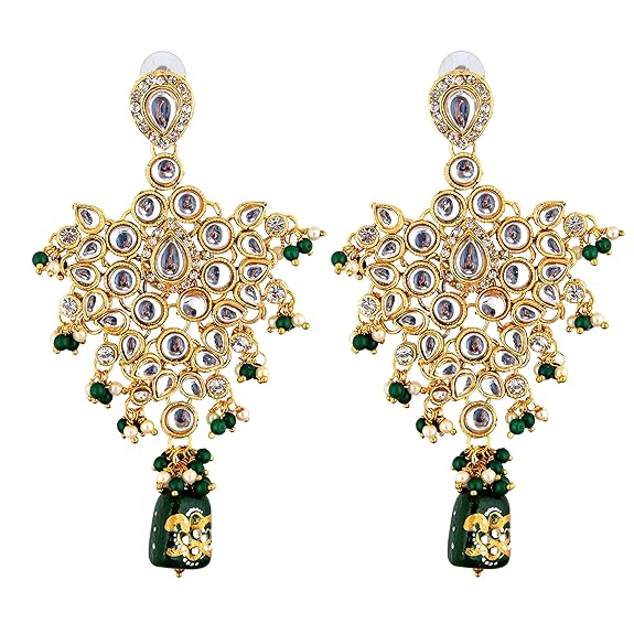 Tehzeeb Creations Traditional Gold-Polished Designer Blue Color Dulhan Choker Kundan Bridal Set | Grocsy