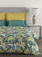 MYTRIDENT Yellow Green Printed Cotton 144 TC Queen Bedsheet With 2 Pillow Covers | Grocsy