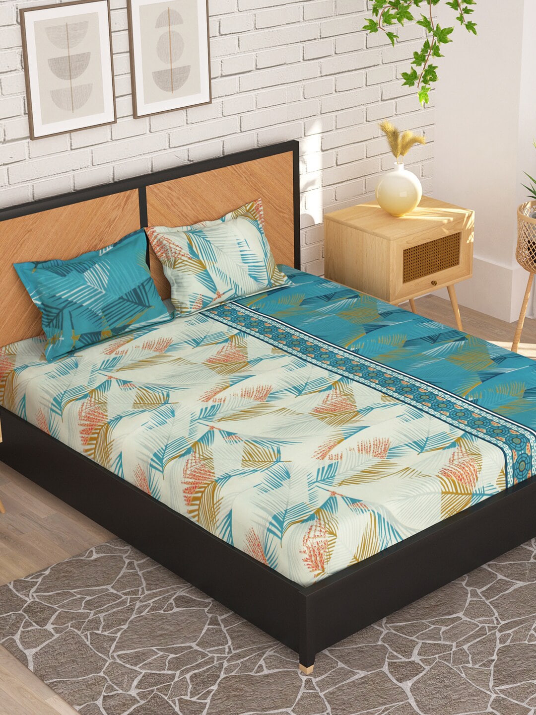 Story@home Blue & White Floral Microfiber 180 TC Queen Bedsheet With 2 Pillow Covers | Grocsy