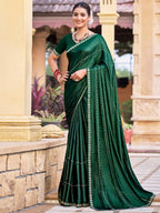 Stylee Lifestyle Green Shimmer Chiffon Embellished Saree | Grocsy