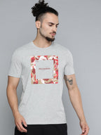 Alcis Men Grey Melange Typography Printed Slim Fit Gym T-shirt | Grocsy