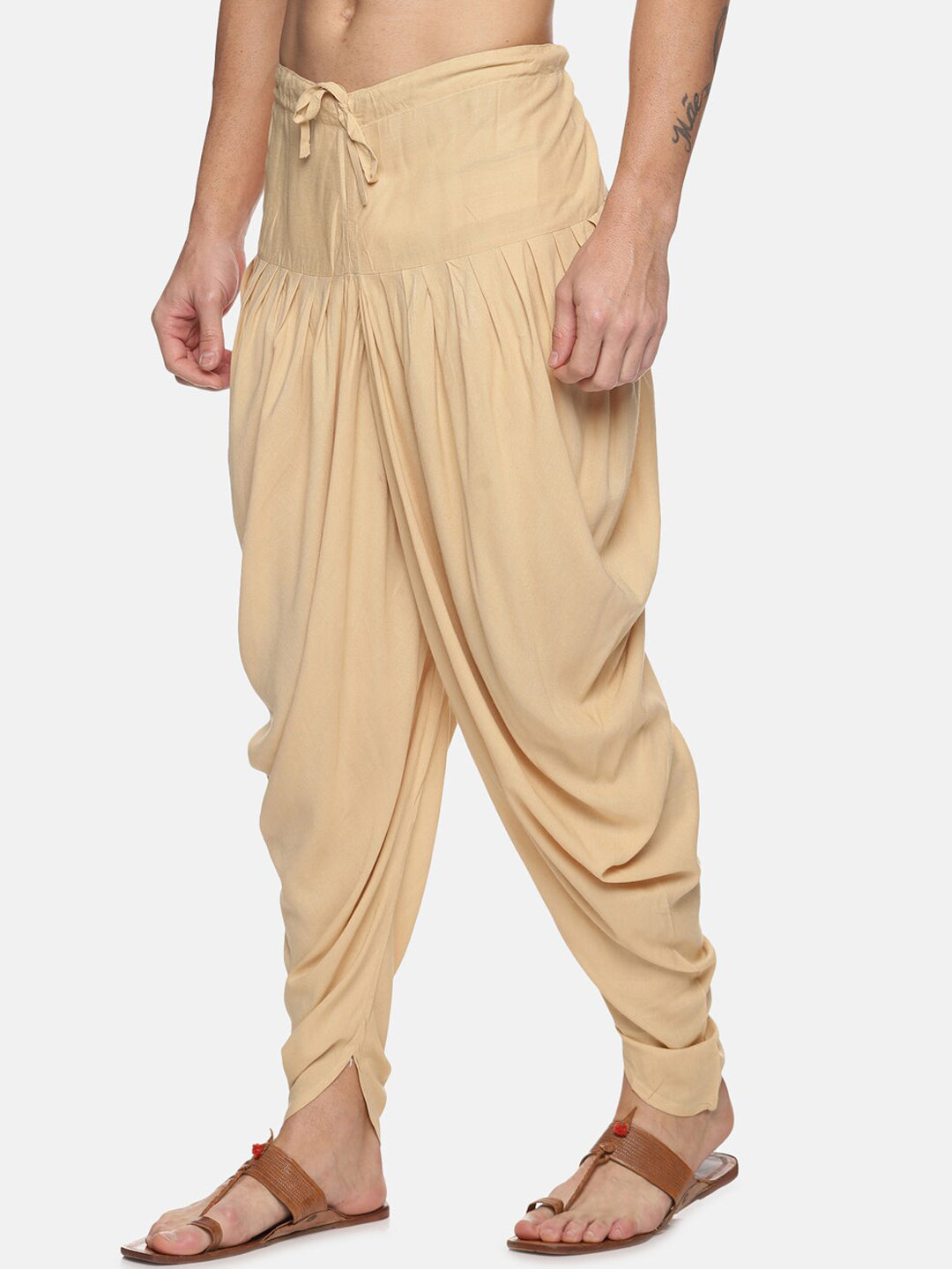 Sethukrishna Men Beige Solid Dhoti Pant | Grocsy