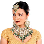 Tehzeeb Creations Traditional Gold-Polished Designer Blue Color Dulhan Choker Kundan Bridal Set | Grocsy