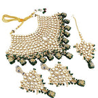 Tehzeeb Creations Traditional Gold-Polished Designer Blue Color Dulhan Choker Kundan Bridal Set | Grocsy