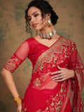 Sangria Ethnic Motifs Embroidered Net Saree | Grocsy