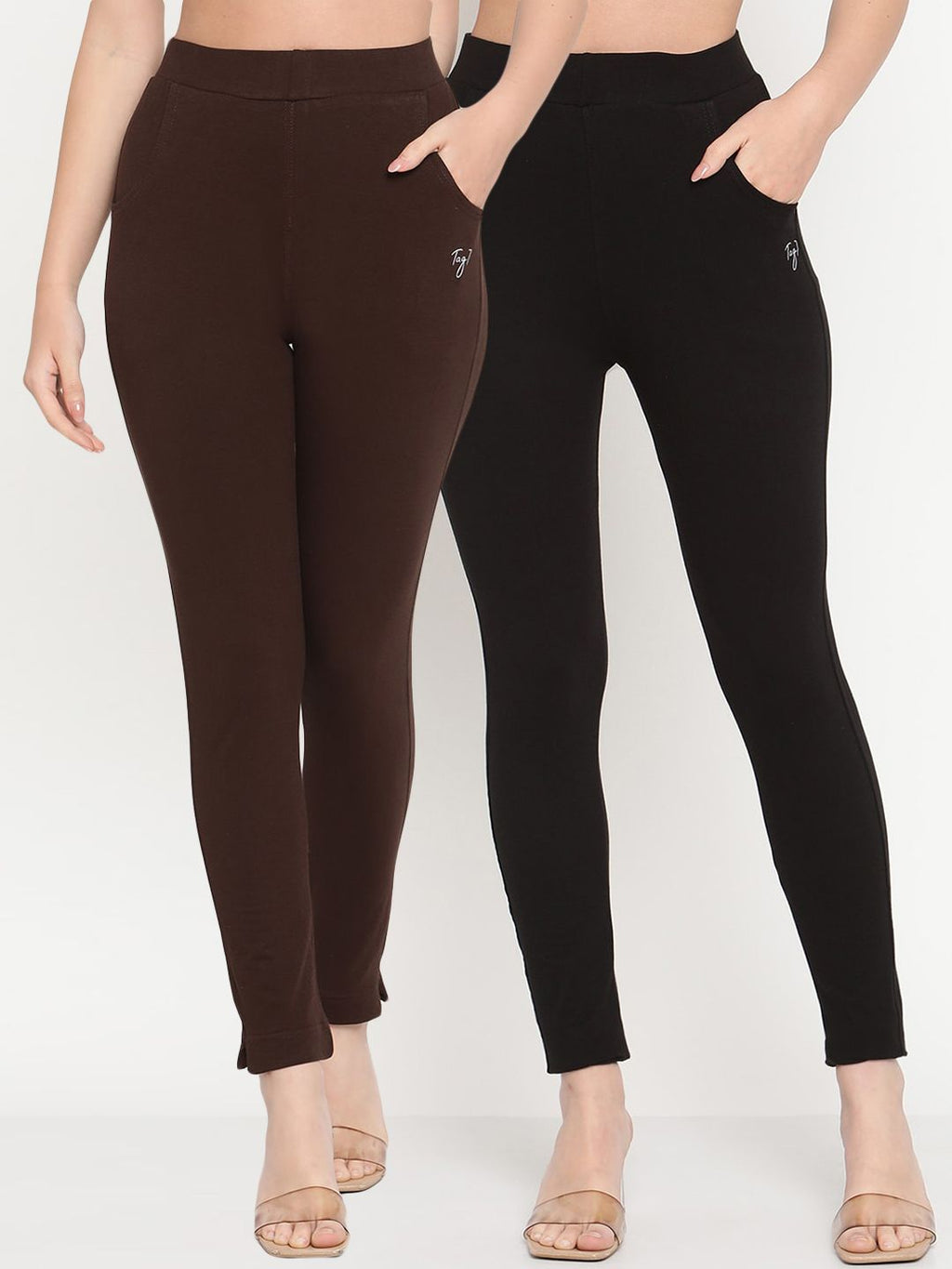 TAG 7 Women Pack of 2 Brown & Black Solid Kurti Pants | Grocsy