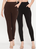 TAG 7 Women Pack of 2 Brown & Black Solid Kurti Pants | Grocsy