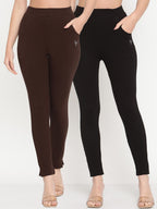 TAG 7 Women Pack of 2 Brown & Black Solid Kurti Pants | Grocsy