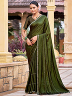 Stylee Lifestyle Olive Shimmer Chiffon Embellished Saree | Grocsy
