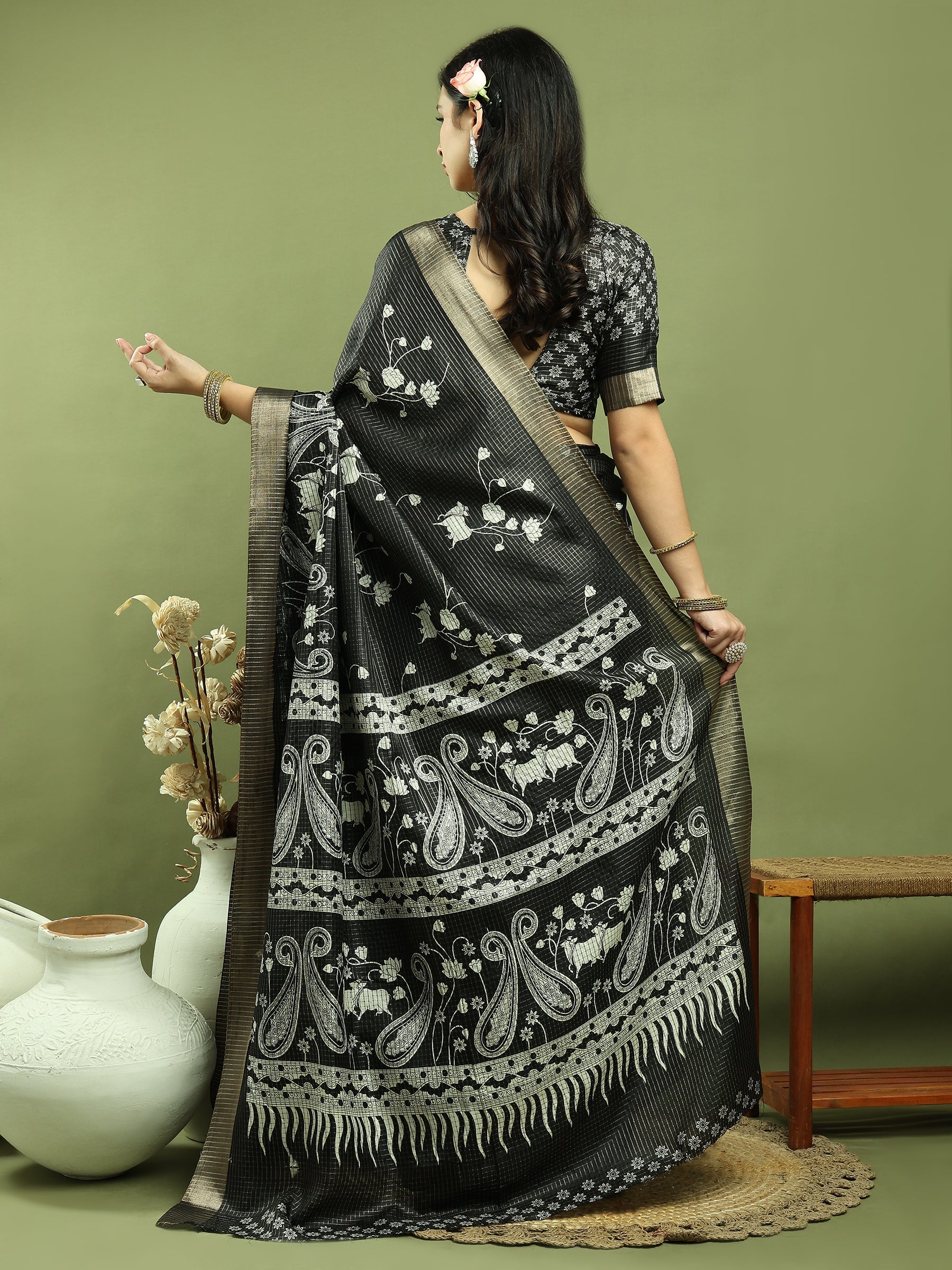 Stylee Lifestyle Black Silk Blend Zari Saree | Grocsy
