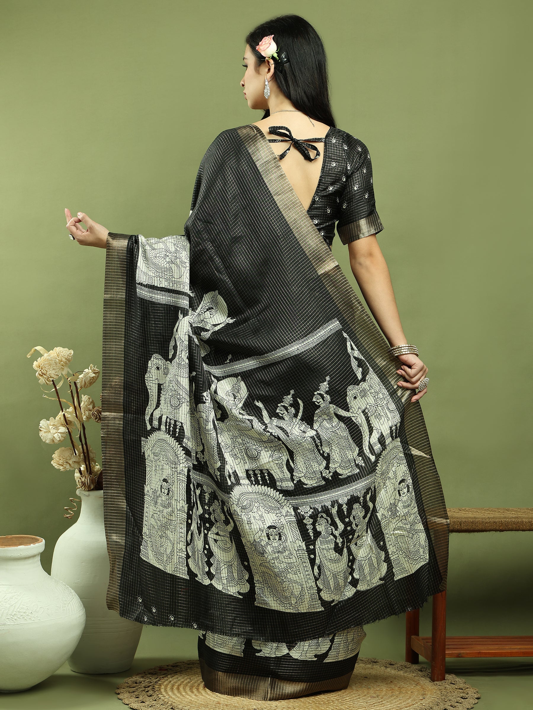 Stylee Lifestyle Black Silk Blend Zari Saree | Grocsy