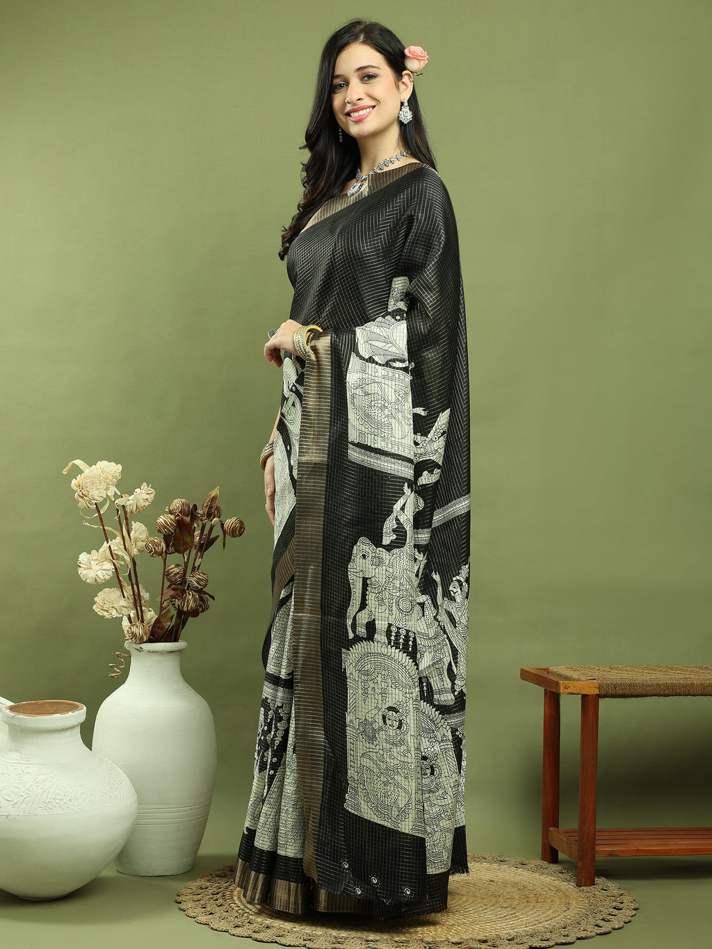 Stylee Lifestyle Black Silk Blend Zari Saree | Grocsy