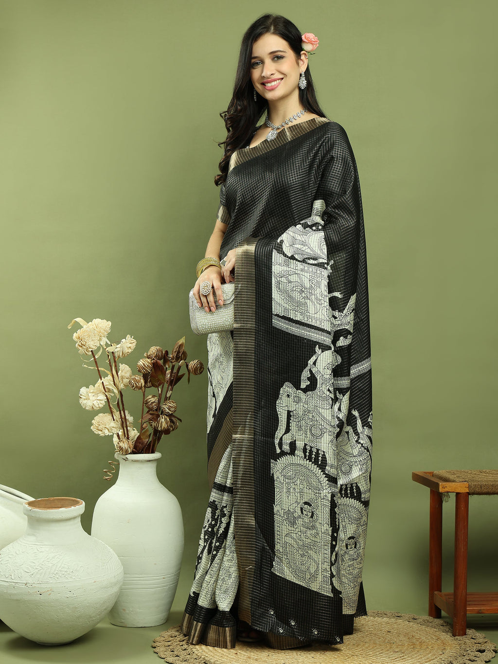Stylee Lifestyle Black Silk Blend Zari Saree | Grocsy