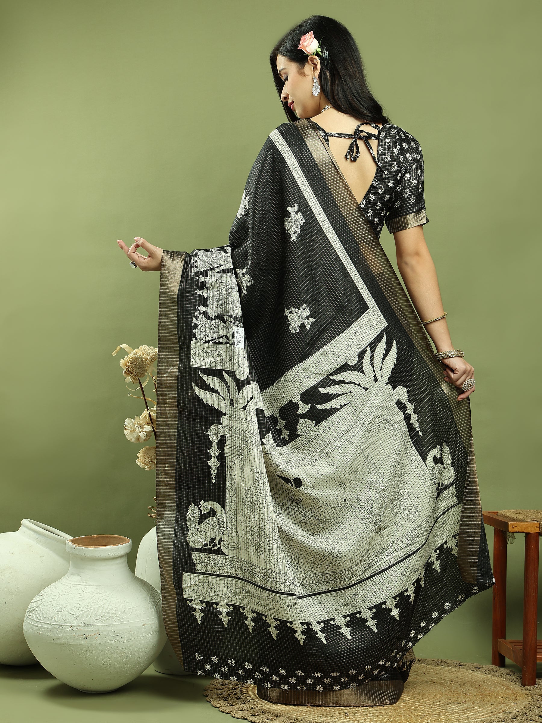 Stylee Lifestyle Black Silk Blend Zari Saree | Grocsy