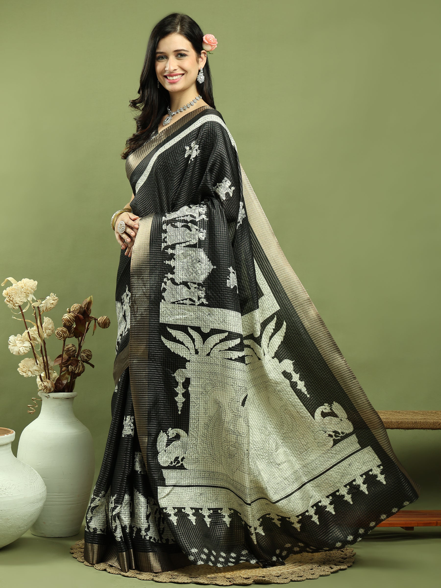 Stylee Lifestyle Black Silk Blend Zari Saree | Grocsy