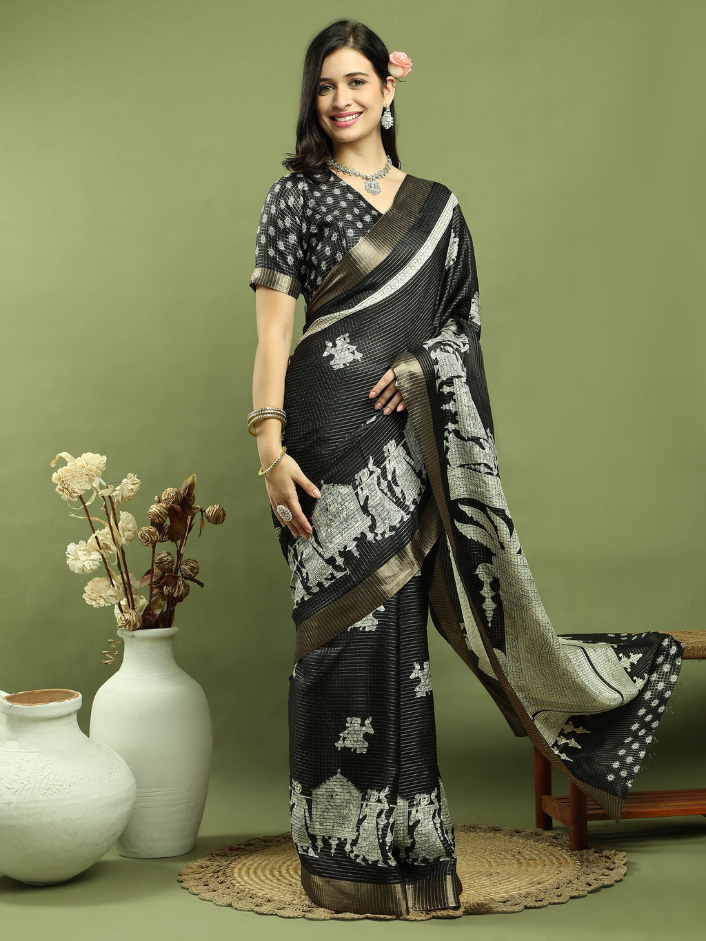 Stylee Lifestyle Black Silk Blend Zari Saree | Grocsy