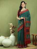 Stylee Lifestyle Teal Silk Blend Zari Saree | Grocsy