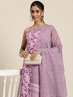 HERE&NOW Women Floral Printed Regular Pure Cotton Kurta with Palazzos & Dupatta | Grocsy