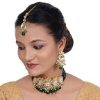 Tehzeeb Creations Back Meenakari Gold-Polished Tika Earring Jewellery Set Uncut Kundan Big Faux Kundan Dibbi Kundan Choker Necklace Set | Grocsy