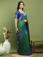 Stylee Lifestyle Green Silk Blend Zari Saree | Grocsy