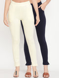 TAG 7 Pack of 2 Navy Blue & Cream-Coloured Ankle-Length Leggings | Grocsy