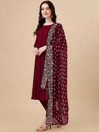 HERE&NOW Maroon & White Gotta Patti Kurta with Trousers & Dupatta | Grocsy