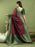 Stylee Lifestyle Burgundy Silk Blend Zari Saree | Grocsy