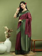 Stylee Lifestyle Burgundy Silk Blend Zari Saree | Grocsy