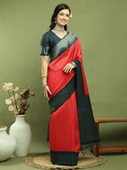 Stylee Lifestyle Red Silk Blend Zari Saree | Grocsy