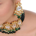Tehzeeb Creations Back Meenakari Gold-Polished Tika Earring Jewellery Set Uncut Kundan Big Faux Kundan Dibbi Kundan Choker Necklace Set | Grocsy