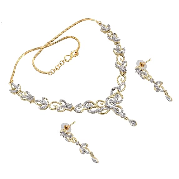 Tehzeeb Creations Gold-Polished American Diamond (AD) White Color Pendant Set for Girls & Women | Grocsy