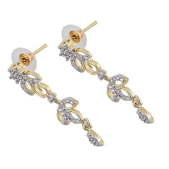 Tehzeeb Creations Gold-Polished American Diamond (AD) White Color Pendant Set for Girls & Women | Grocsy
