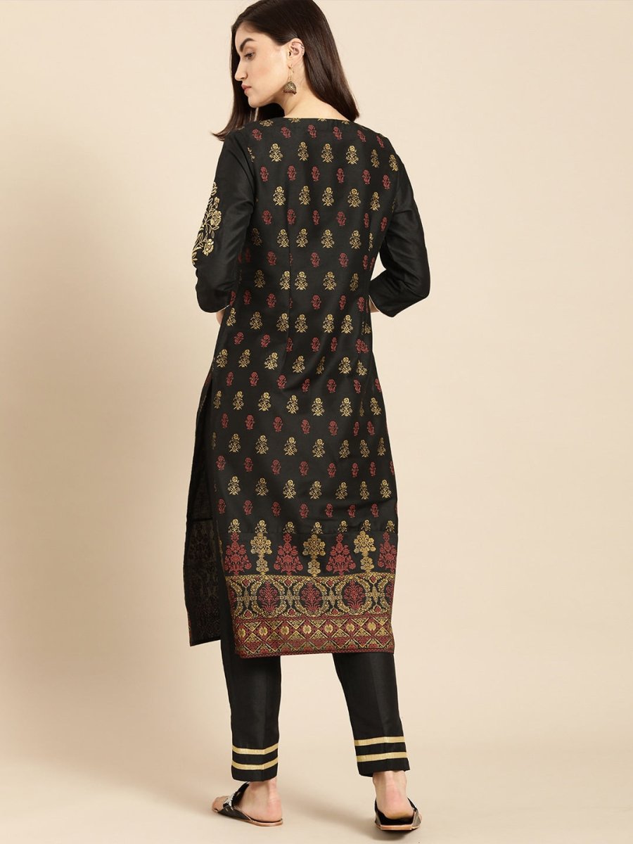 All About You Women Black & Yellow Floral Printed Regular Kurta with Trousers | Grocsy
