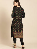 All About You Women Black & Yellow Floral Printed Regular Kurta with Trousers | Grocsy