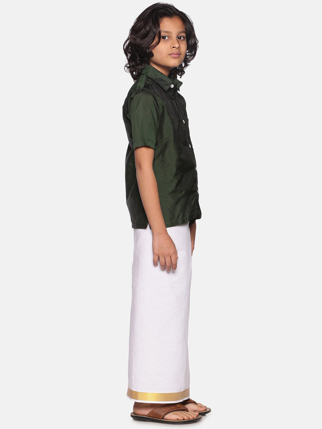 Sethukrishna Boys Green & White Solid Shirt with Dhoti Set | Grocsy