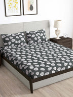 Story@home Arena Grey & White Floral Printed 180 TC Bedsheet & Pillow Covers | Grocsy