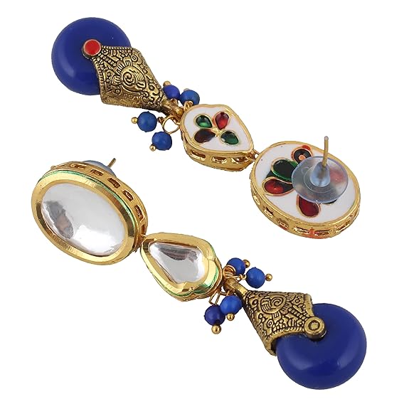 Tehzeeb Creations Back Meenakari Gold-Polished Tika Earring Jewellery Set Uncut Kundan Big Faux Kundan Dibbi Kundan Choker Necklace Set | Grocsy